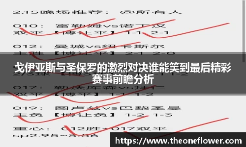 戈伊亚斯与圣保罗的激烈对决谁能笑到最后精彩赛事前瞻分析